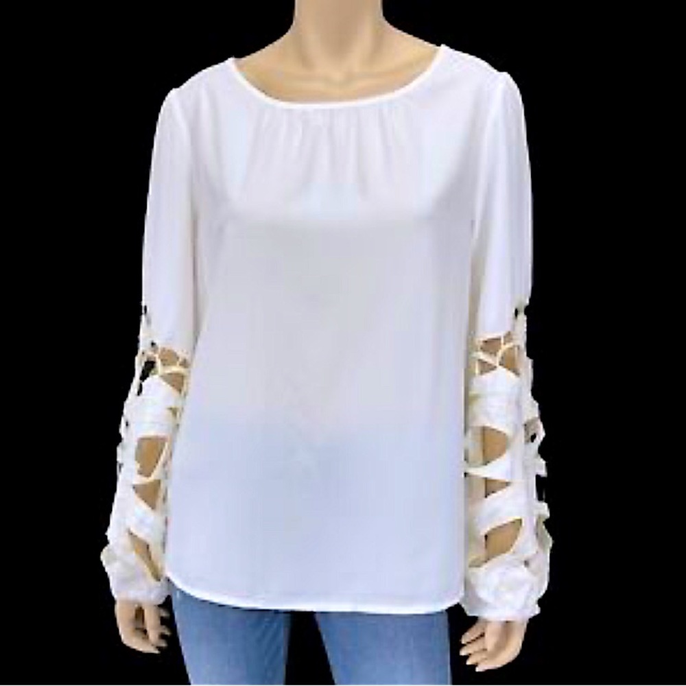 Joie White Cutout Balloon Sleeve Blouse